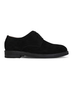 Men's Black Suede Leather Derby Lace-Up Shoes