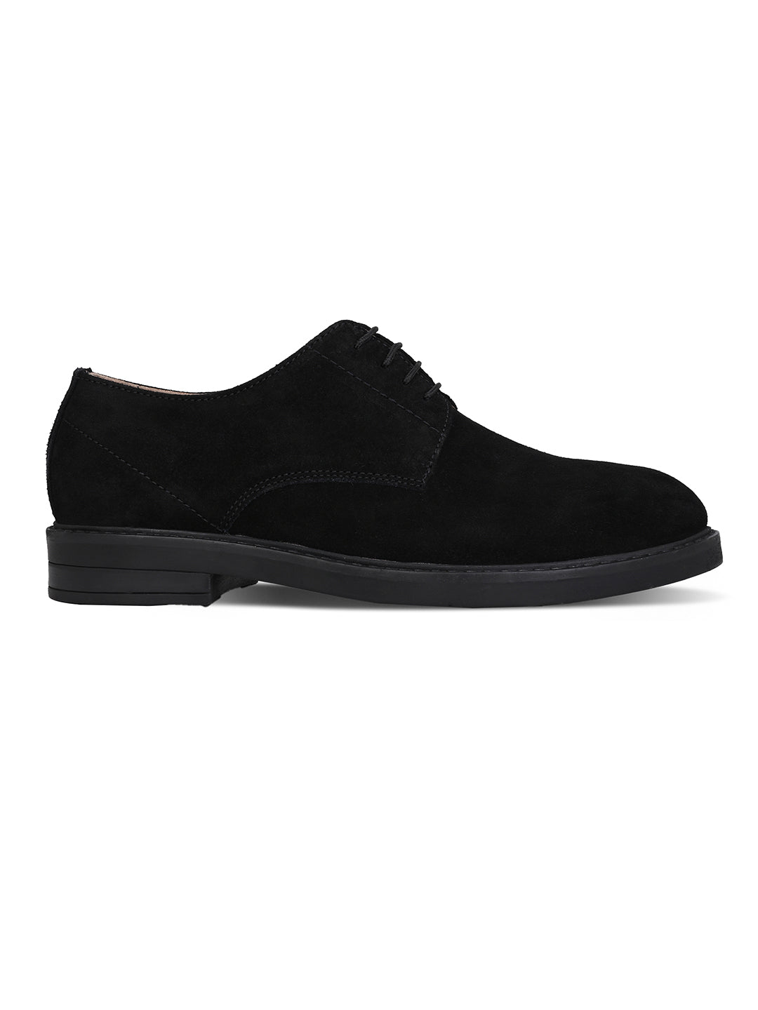 Men's Black Suede Leather Derby Lace-Up Shoes