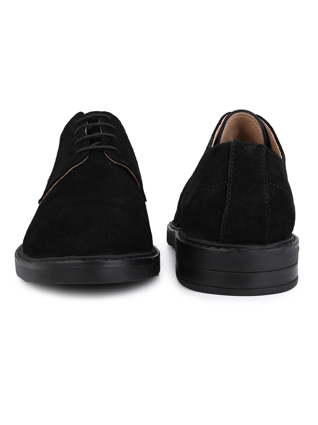 Men's Black Suede Leather Derby Lace-Up Shoes