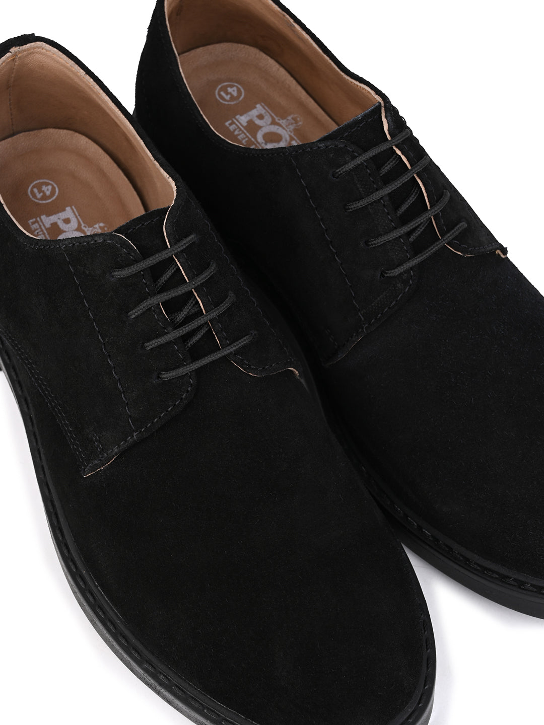 Men's Black Suede Leather Derby Lace-Up Shoes