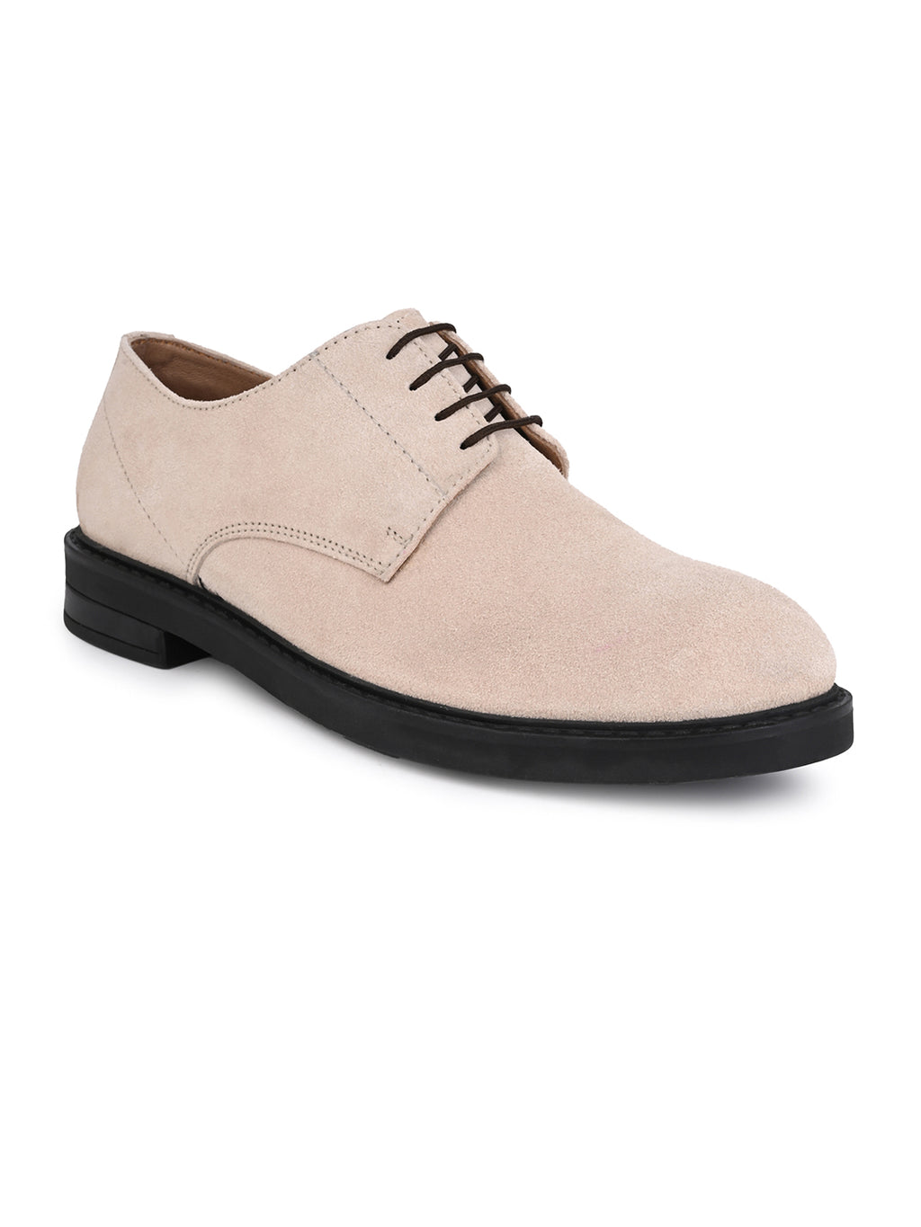 Men's Beige Suede Leather Derby Lace-Up Shoes