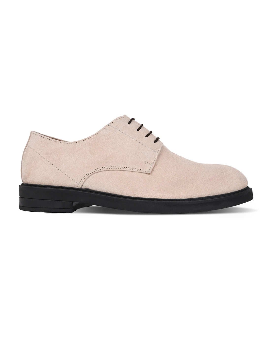 Men's Beige Suede Leather Derby Lace-Up Shoes