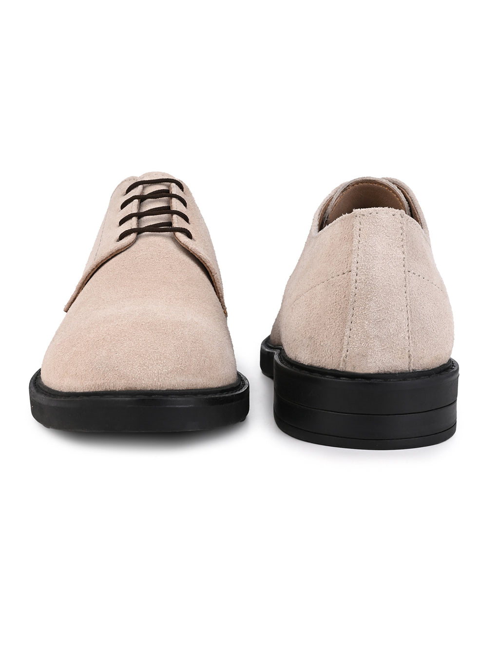 Men's Beige Suede Leather Derby Lace-Up Shoes
