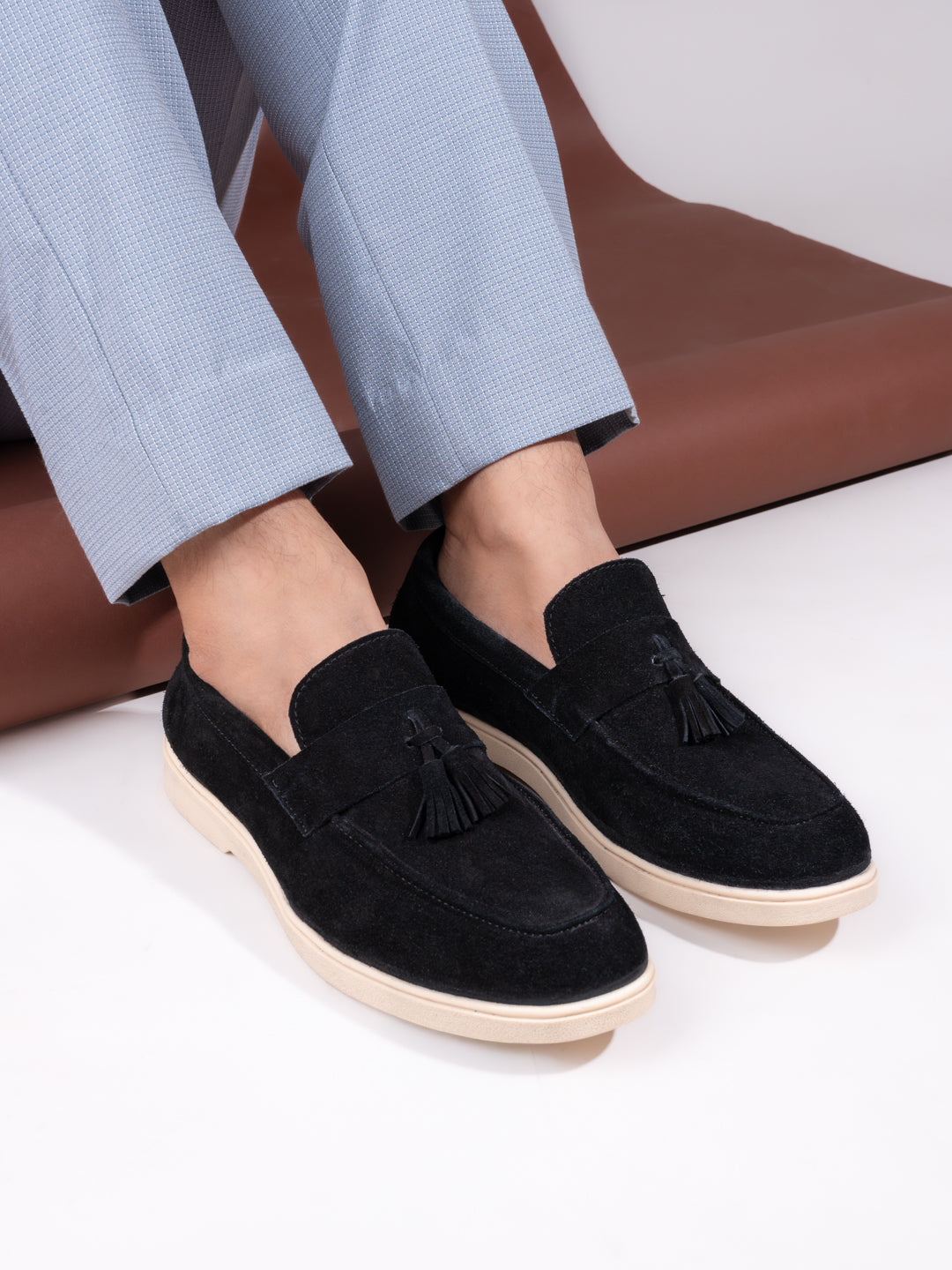 Men's Black Suede Leather Tassel Loafers