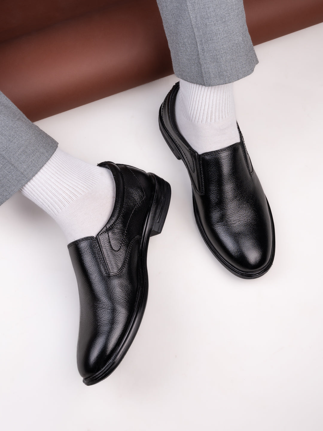 Men's Black Leather Formal Slip-On Shoes for Office Wear