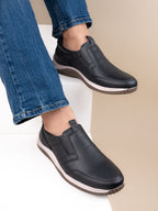 Men's Black Leather Slip-On Casual Sneakers