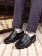 Men's Black Leather Formal Loafers with Buckle Detail