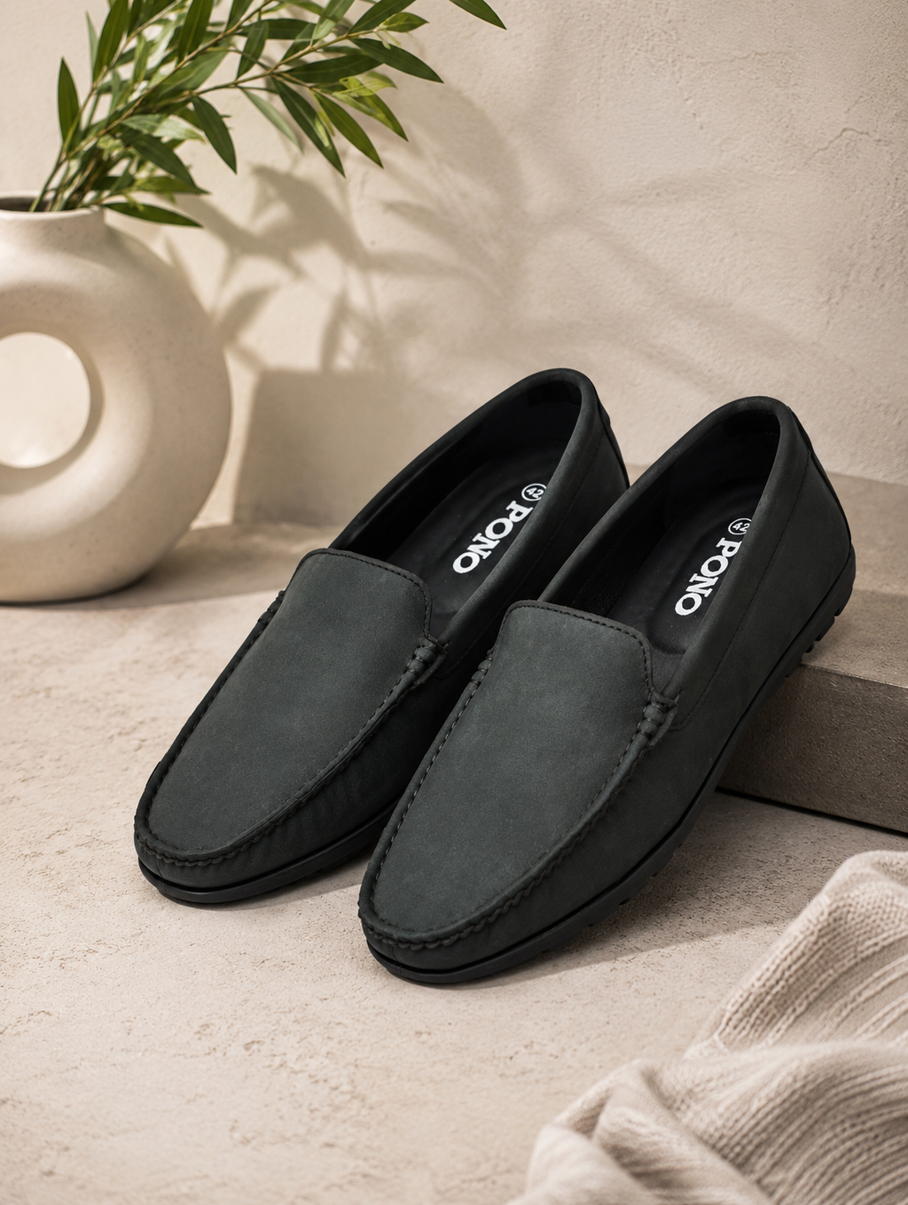 Men's Grey Nubuck Leather Slip-On Loafers