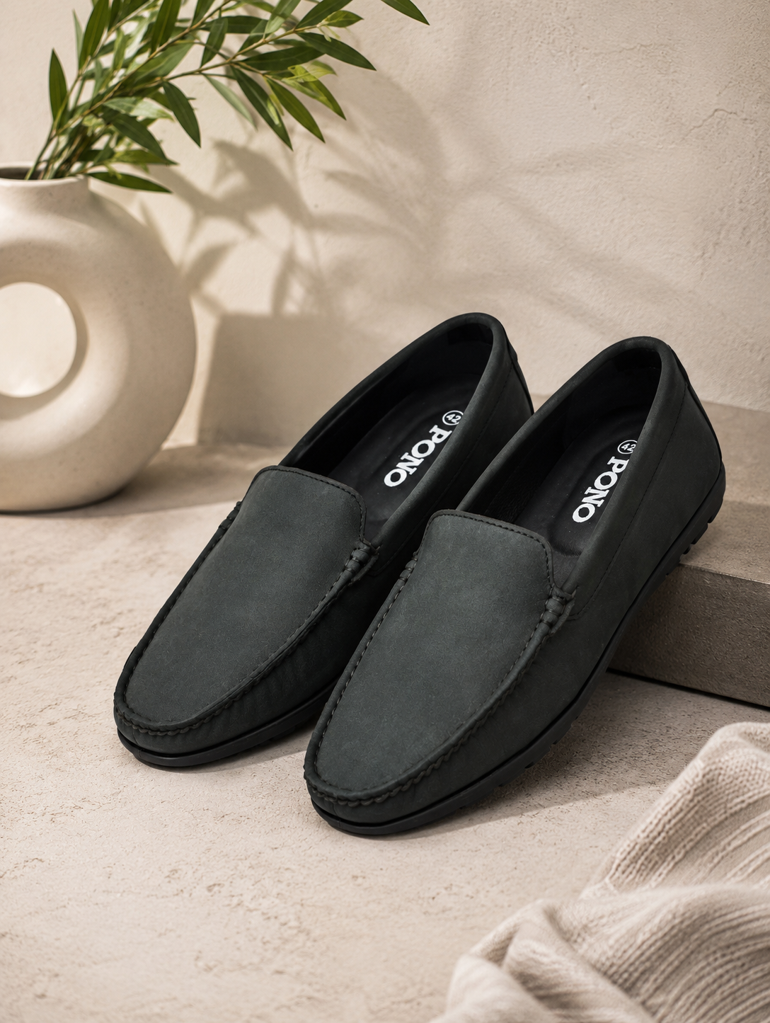 Men's Grey Nubuck Leather Slip-On Loafers