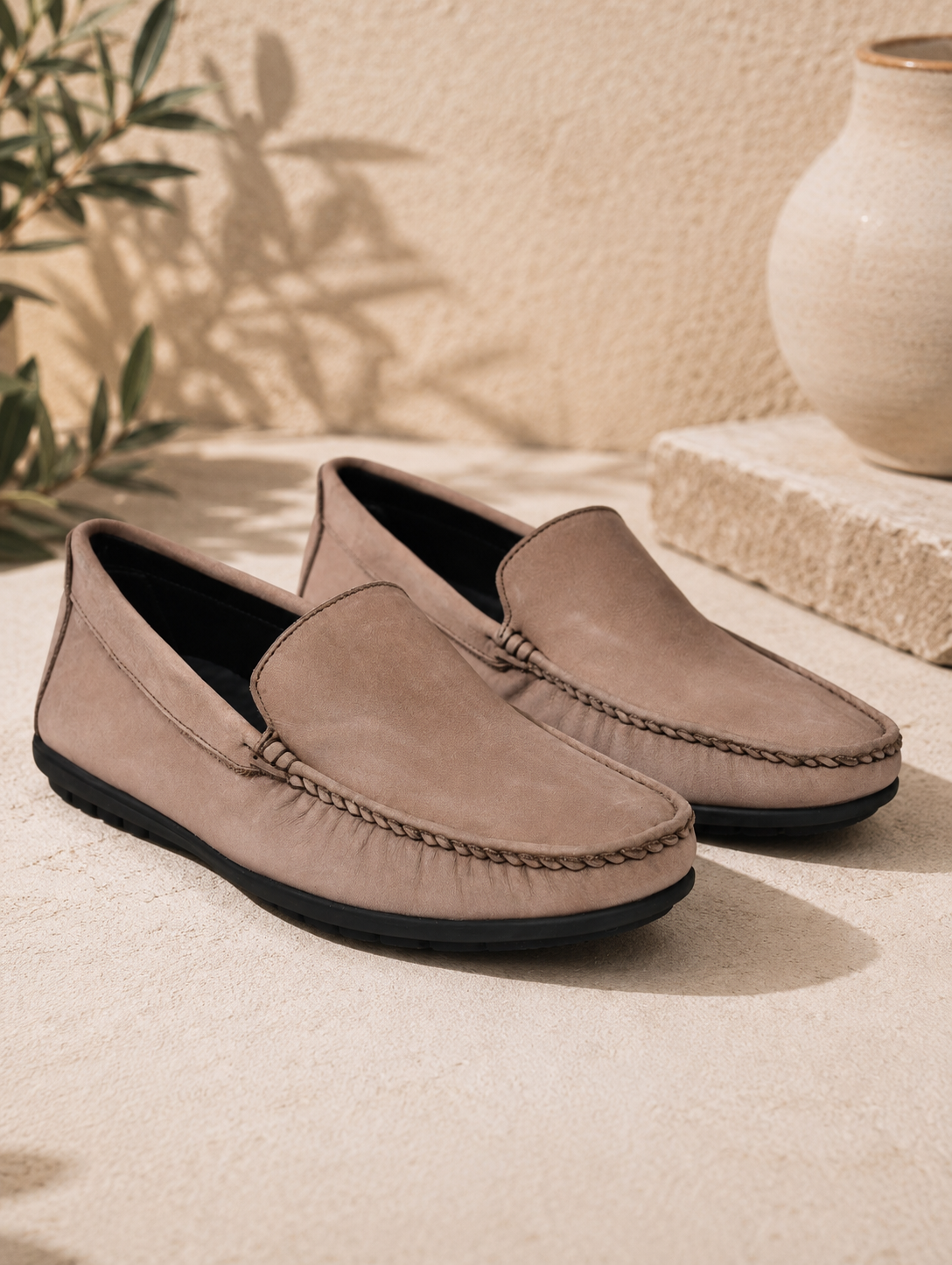 Men's Brown Nubuck Leather Slip-On Loafers