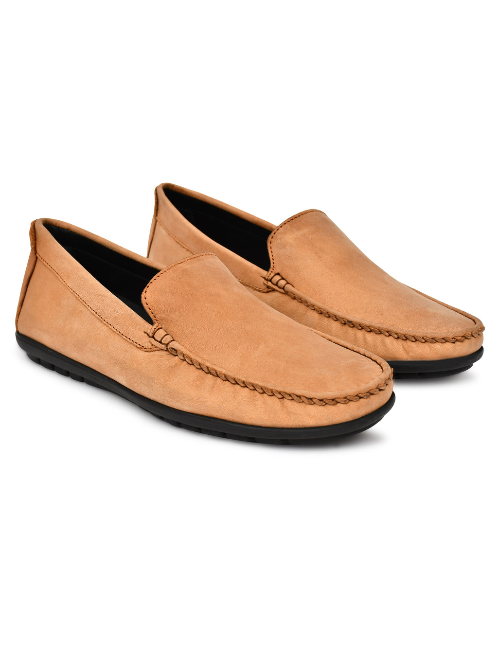 Men's Tan Nubuck Leather Slip-On Loafers