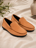 Men's Tan Nubuck Leather Slip-On Loafers