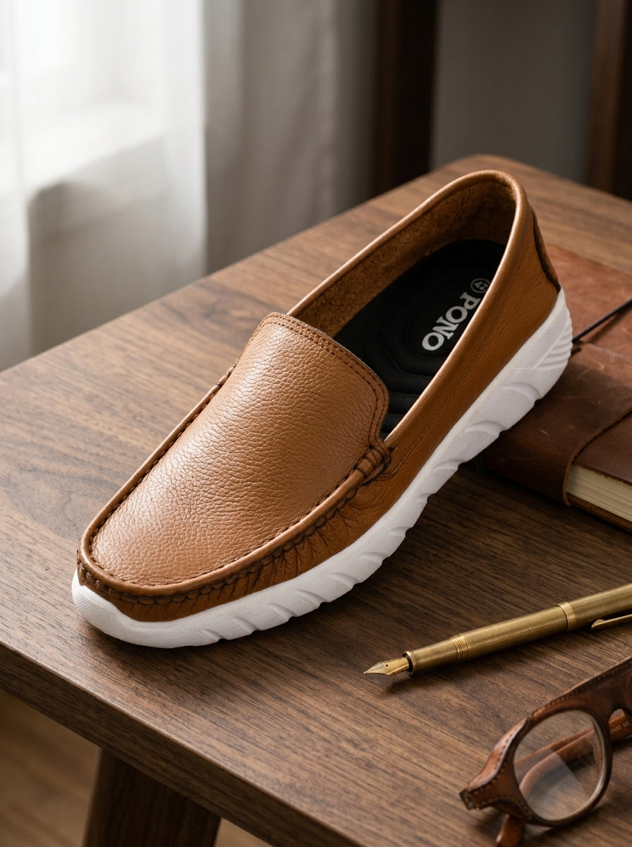 Feather Light Tan Slip-On Comfort Loafers for Men