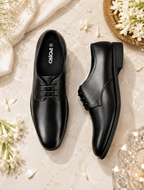 Men's Black Leather Derby Formal Shoes – Classic Lace-Up Office Wear