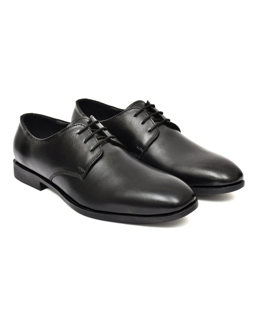 Men's Black Leather Derby Formal Shoes – Classic Lace-Up Office Wear