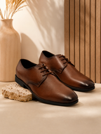 Men's Tan Leather Derby Formal Shoes – Elegant Lace-Up Dress Shoes