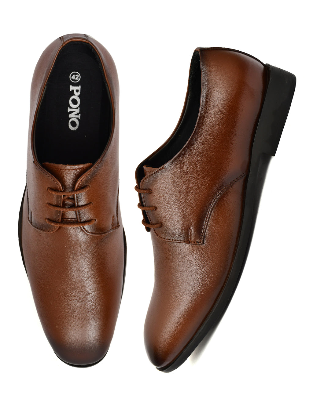 Men's Tan Leather Derby Formal Shoes – Elegant Lace-Up Dress Shoes