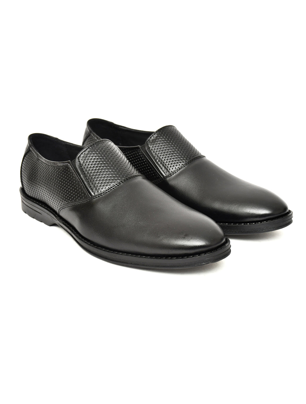 Men's Black Formal Slip-On Dress Shoes with Textured Side Panels