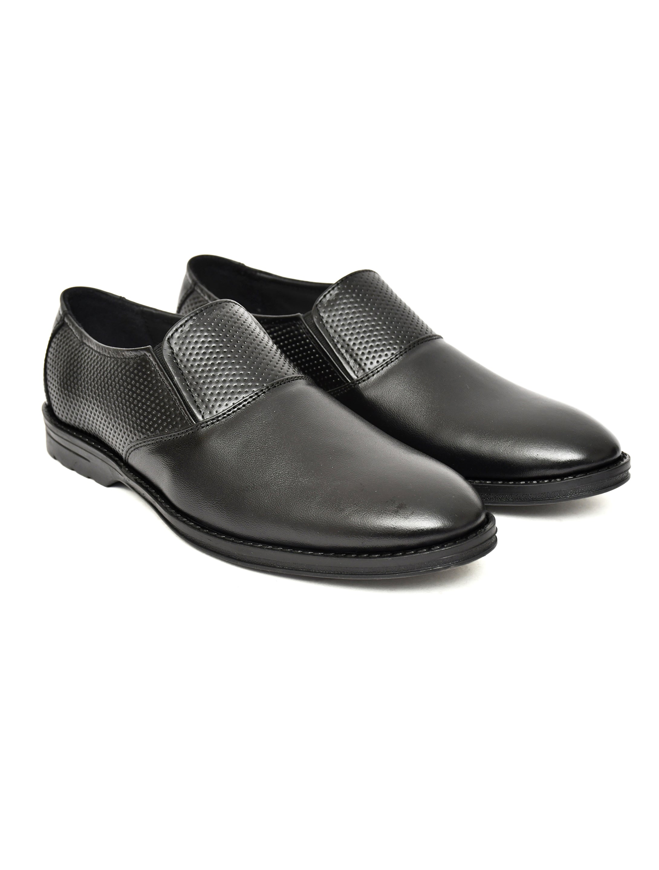 Men's Black Formal Slip-On Dress Shoes with Textured Side Panels