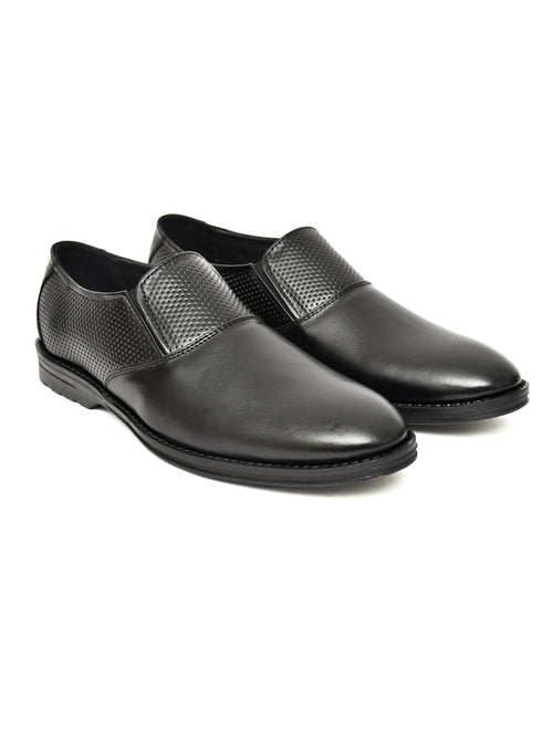 Men's Black Formal Slip-On Dress Shoes with Textured Side Panels