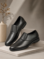 Men's Black Formal Slip-On Dress Shoes with Textured Side Panels