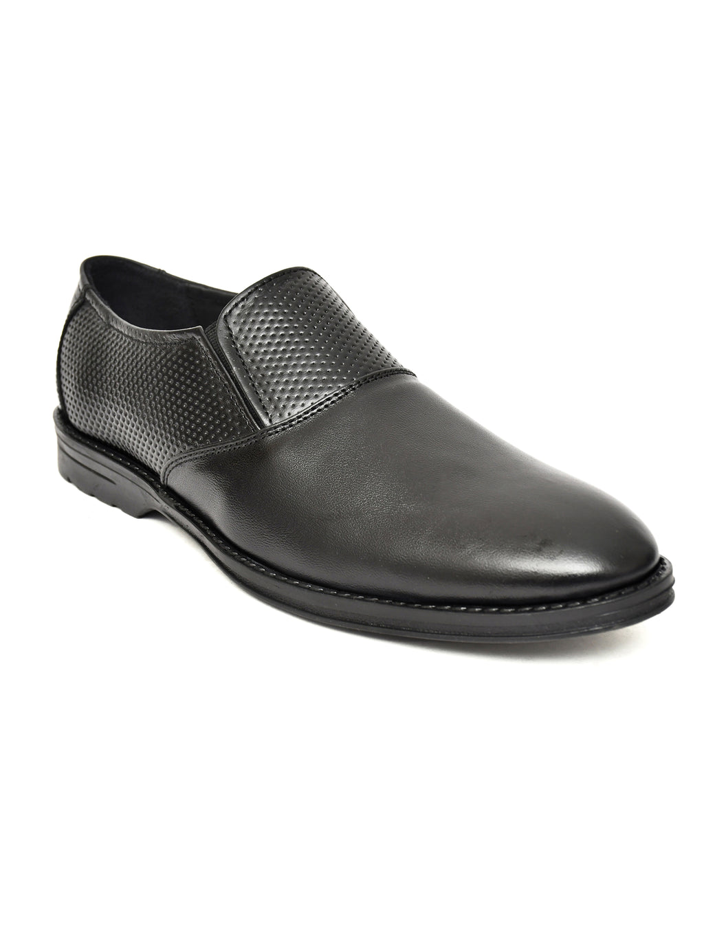 Men's Black Formal Slip-On Dress Shoes with Textured Side Panels