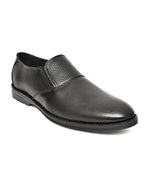 Men's Black Formal Slip-On Dress Shoes with Textured Side Panels