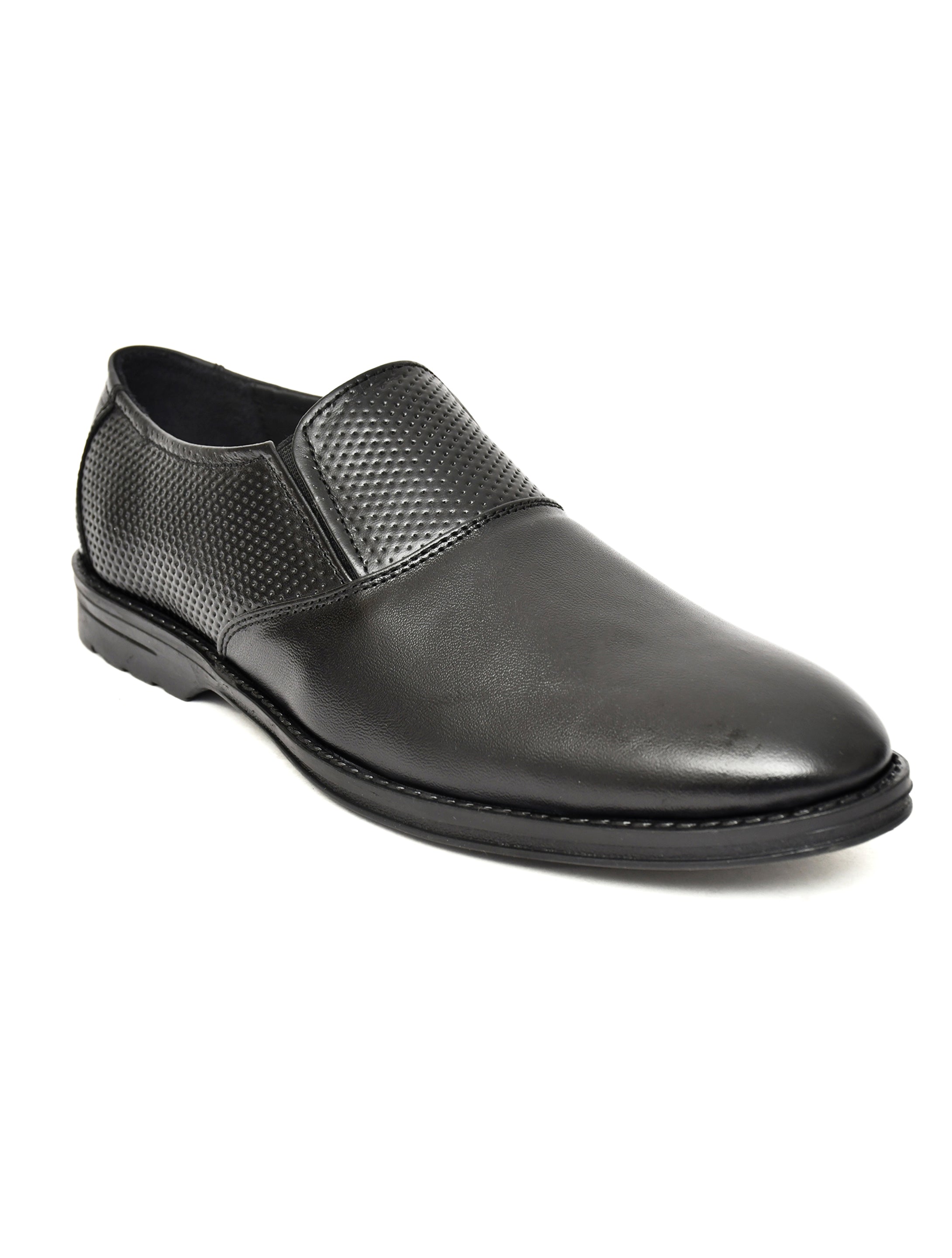 Men's Black Formal Slip-On Dress Shoes with Textured Side Panels