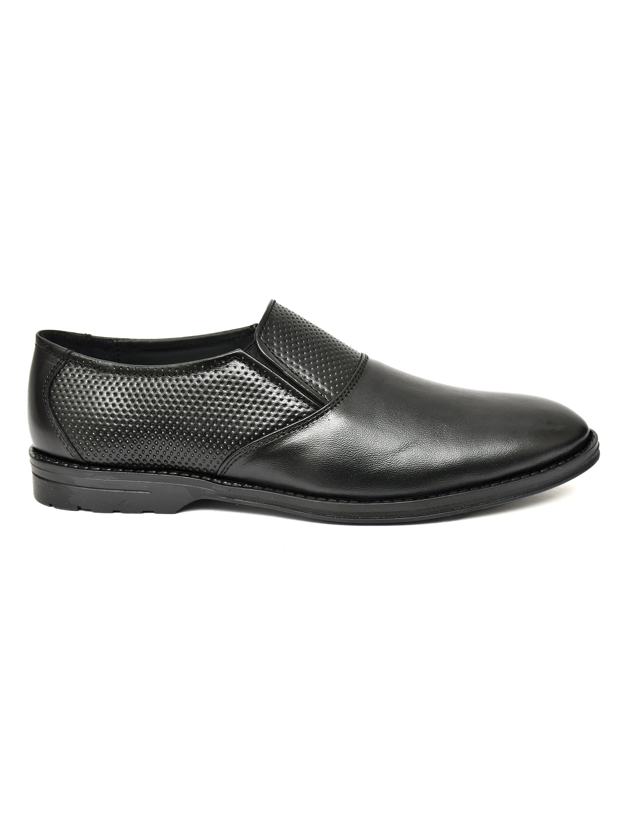 Men's Black Formal Slip-On Dress Shoes with Textured Side Panels
