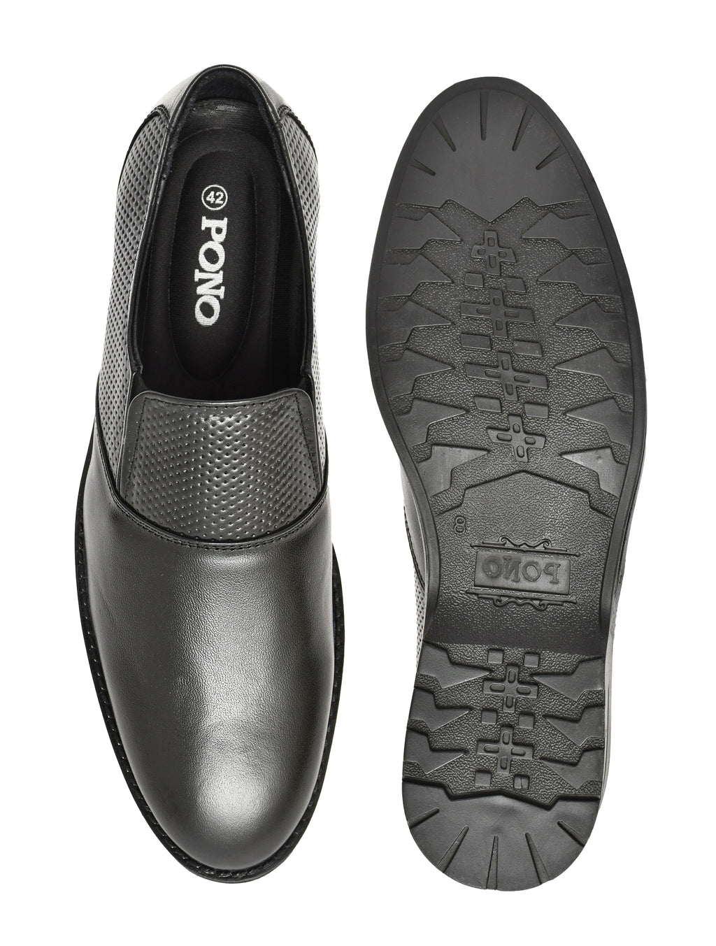 Men's Black Formal Slip-On Dress Shoes with Textured Side Panels