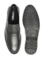 Men's Black Formal Slip-On Dress Shoes with Textured Side Panels