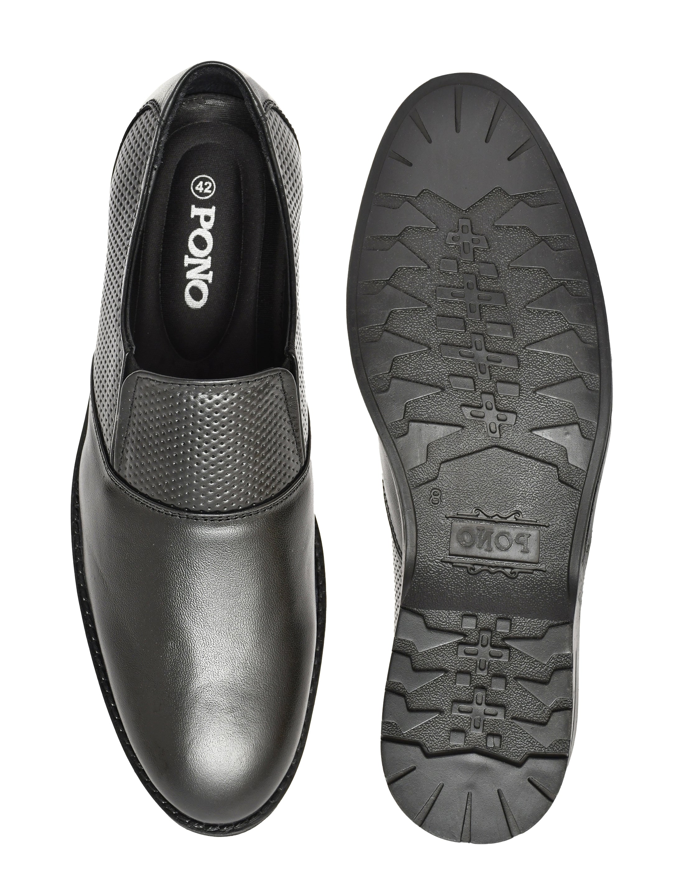 Men's Black Formal Slip-On Dress Shoes with Textured Side Panels