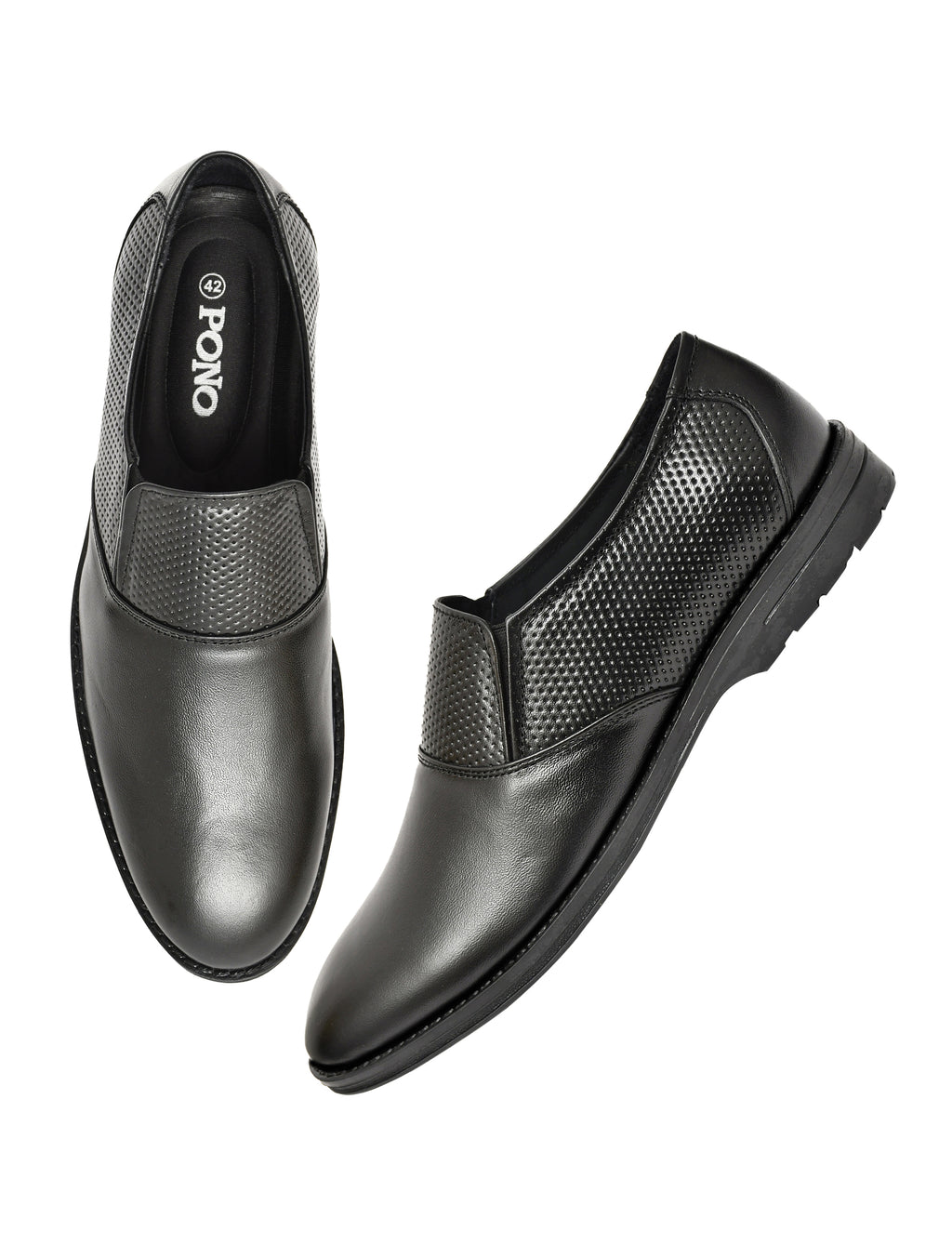 Men's Black Formal Slip-On Dress Shoes with Textured Side Panels