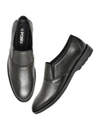 Men's Black Formal Slip-On Dress Shoes with Textured Side Panels