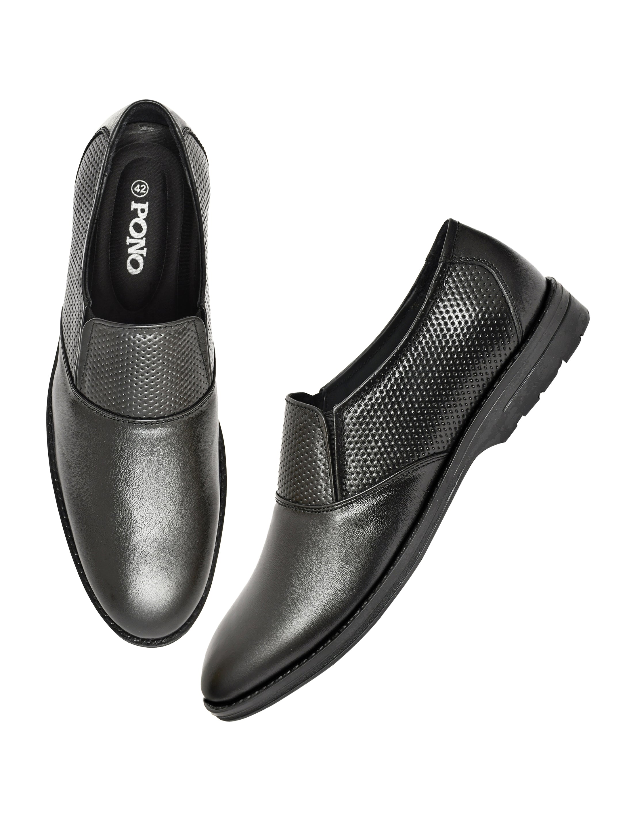 Men's Black Formal Slip-On Dress Shoes with Textured Side Panels