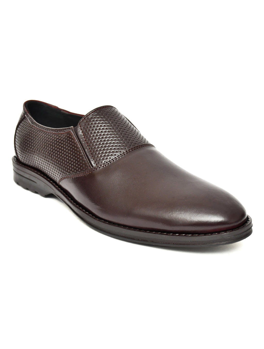 Men's Brown Formal Slip-On Dress Shoes with Textured Side Panels
