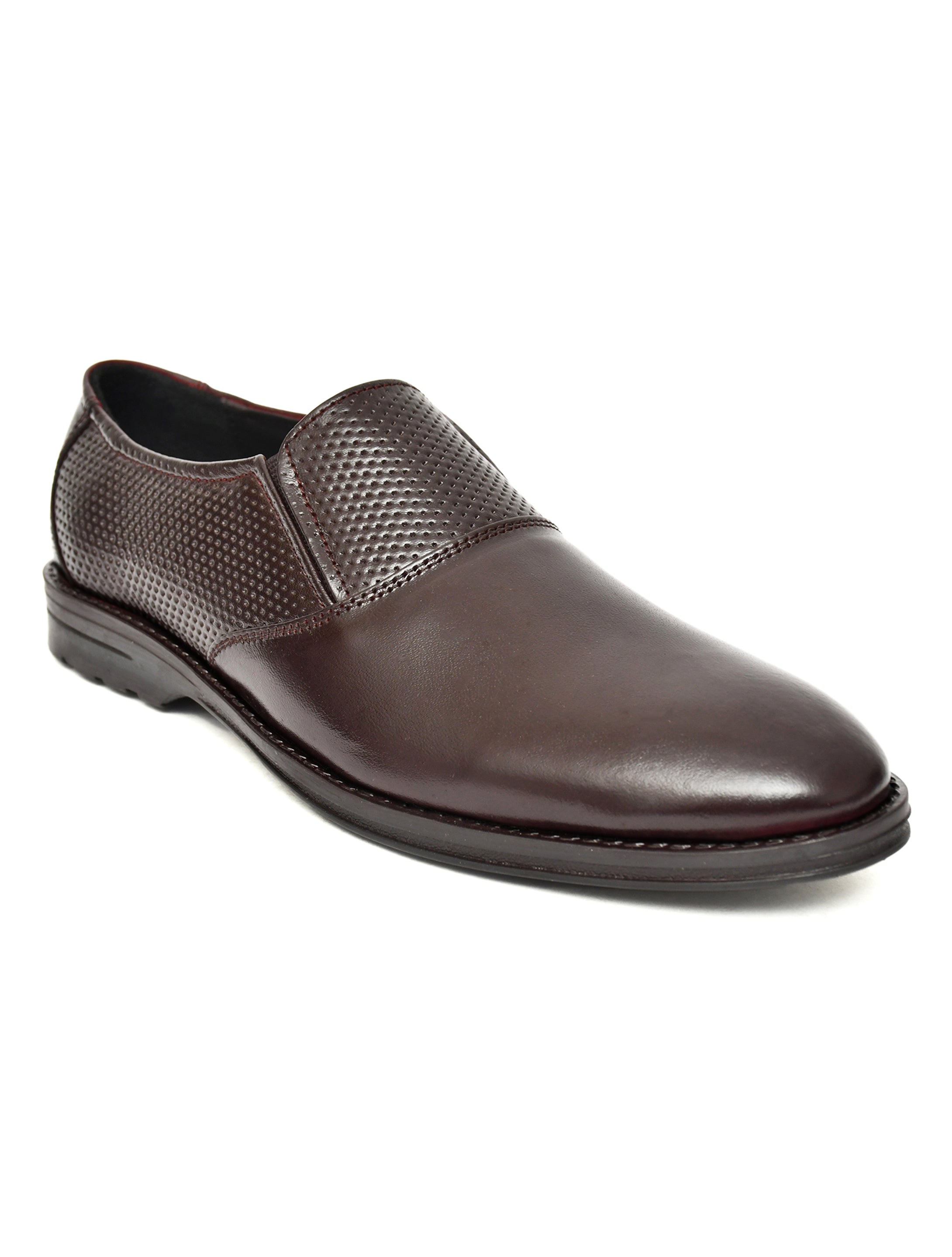 Men's Brown Formal Slip-On Dress Shoes with Textured Side Panels