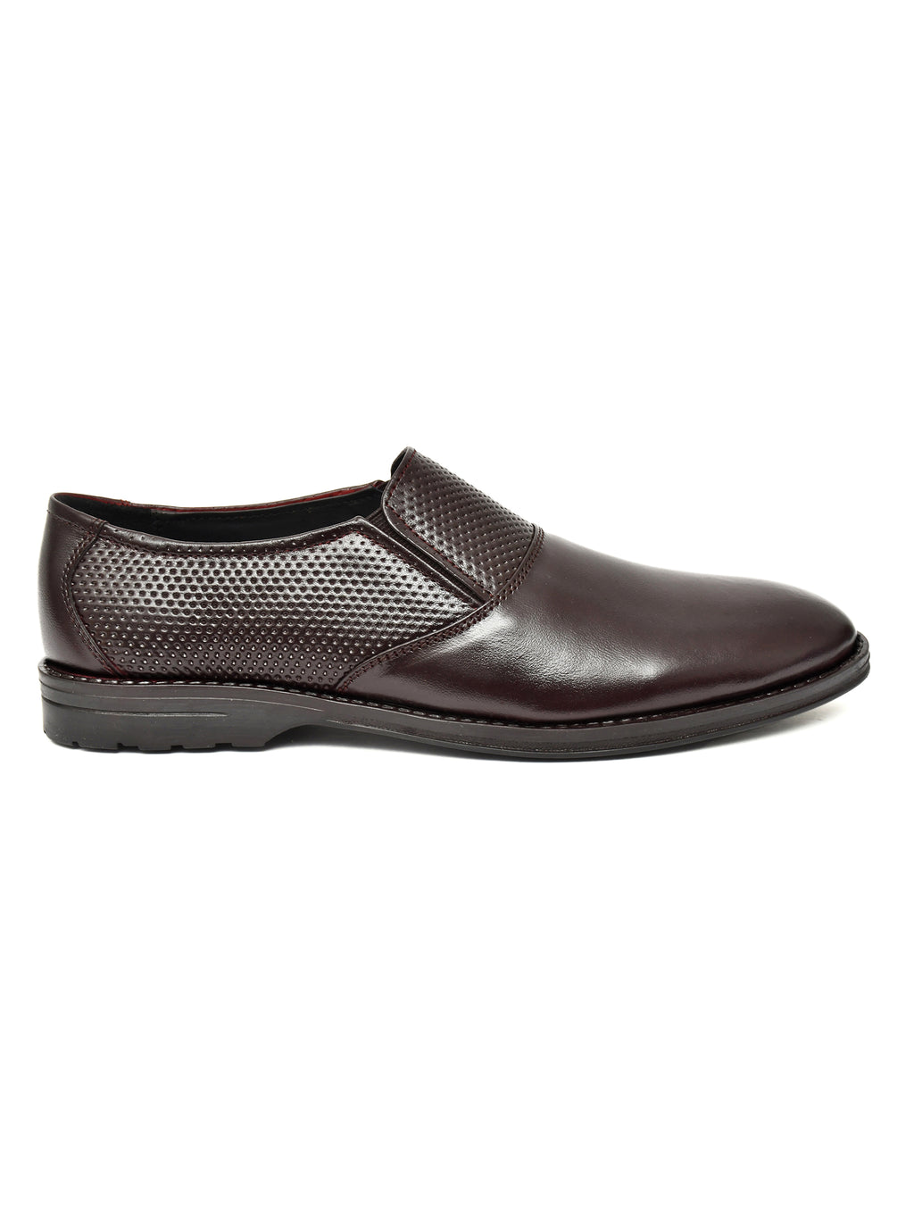 Men's Brown Formal Slip-On Dress Shoes with Textured Side Panels