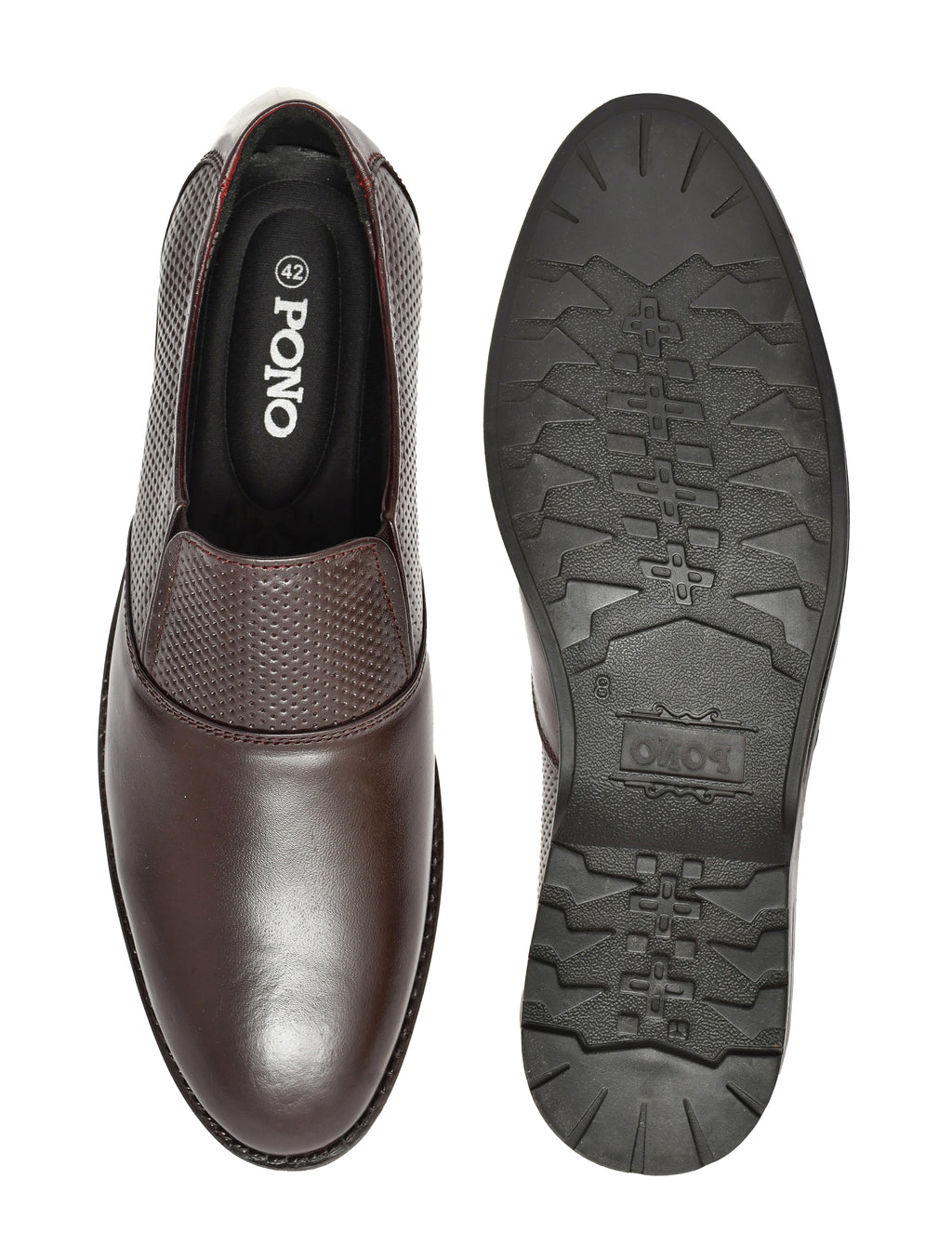 Men's Brown Formal Slip-On Dress Shoes with Textured Side Panels