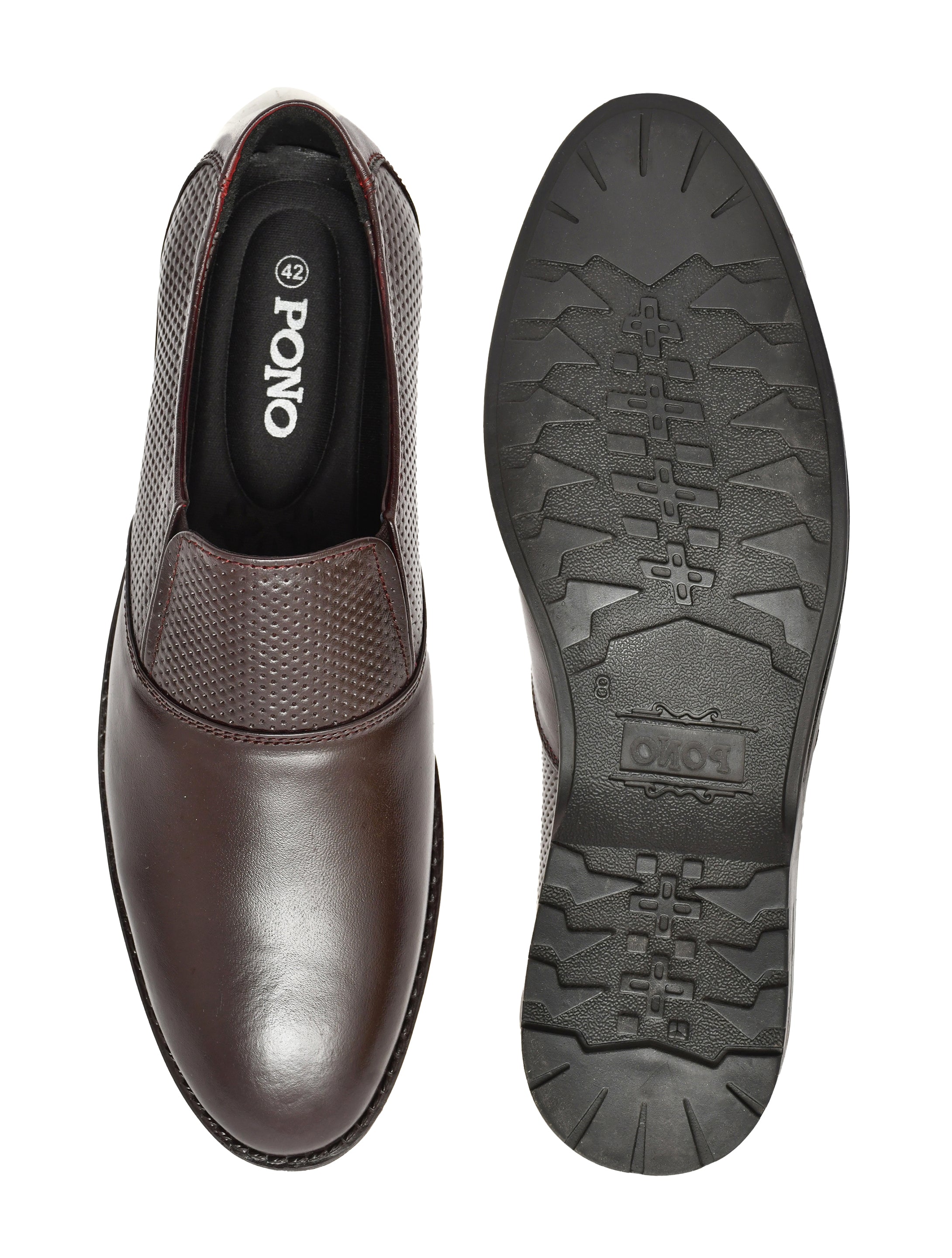Men's Brown Formal Slip-On Dress Shoes with Textured Side Panels