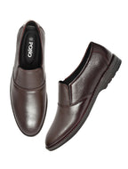 Men's Brown Formal Slip-On Dress Shoes with Textured Side Panels