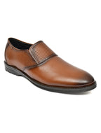Men's Tan Formal Slip-On Dress Shoes with Textured Side Panels