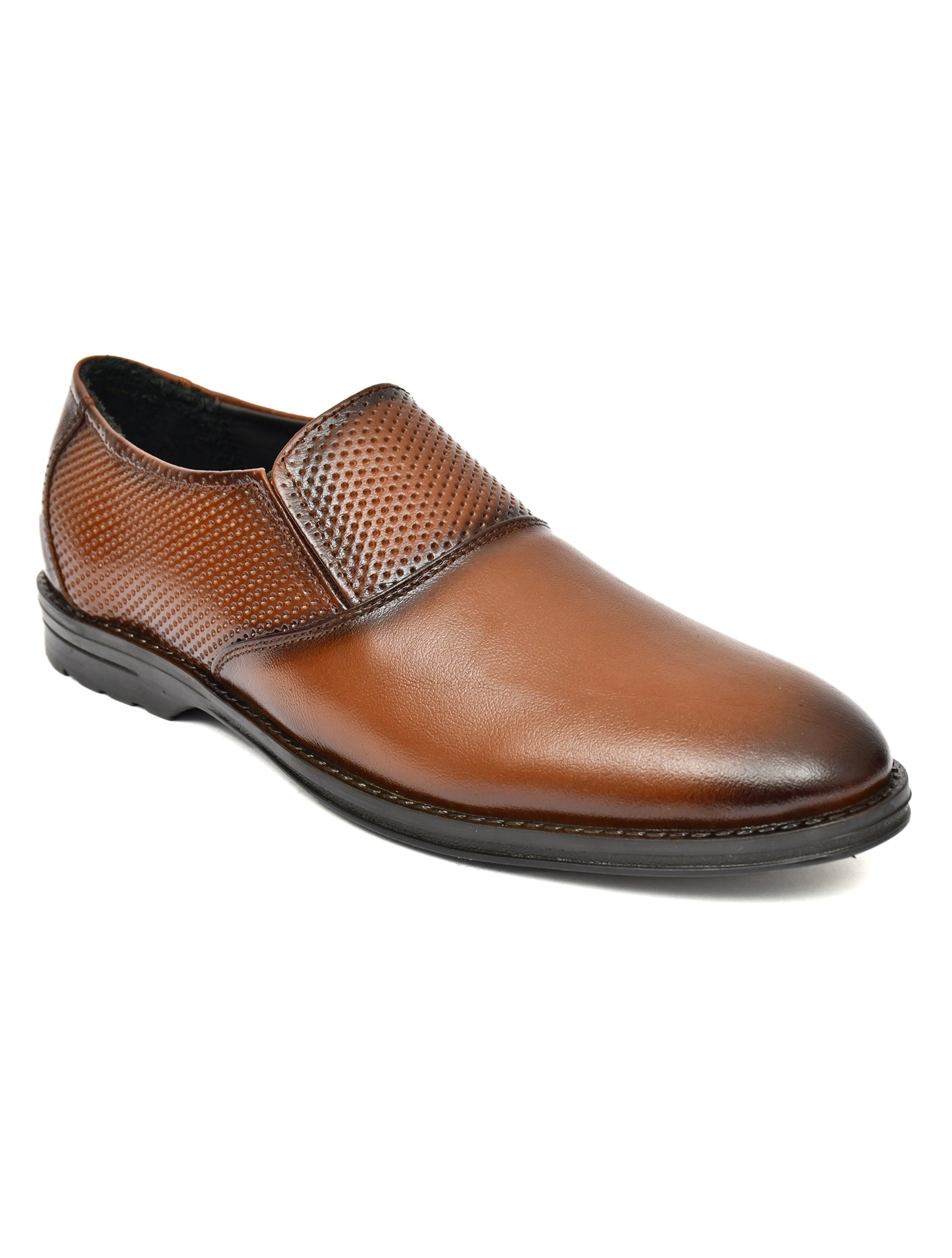 Men's Tan Formal Slip-On Dress Shoes with Textured Side Panels