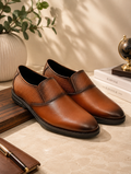 Men's Tan Formal Slip-On Dress Shoes with Textured Side Panels