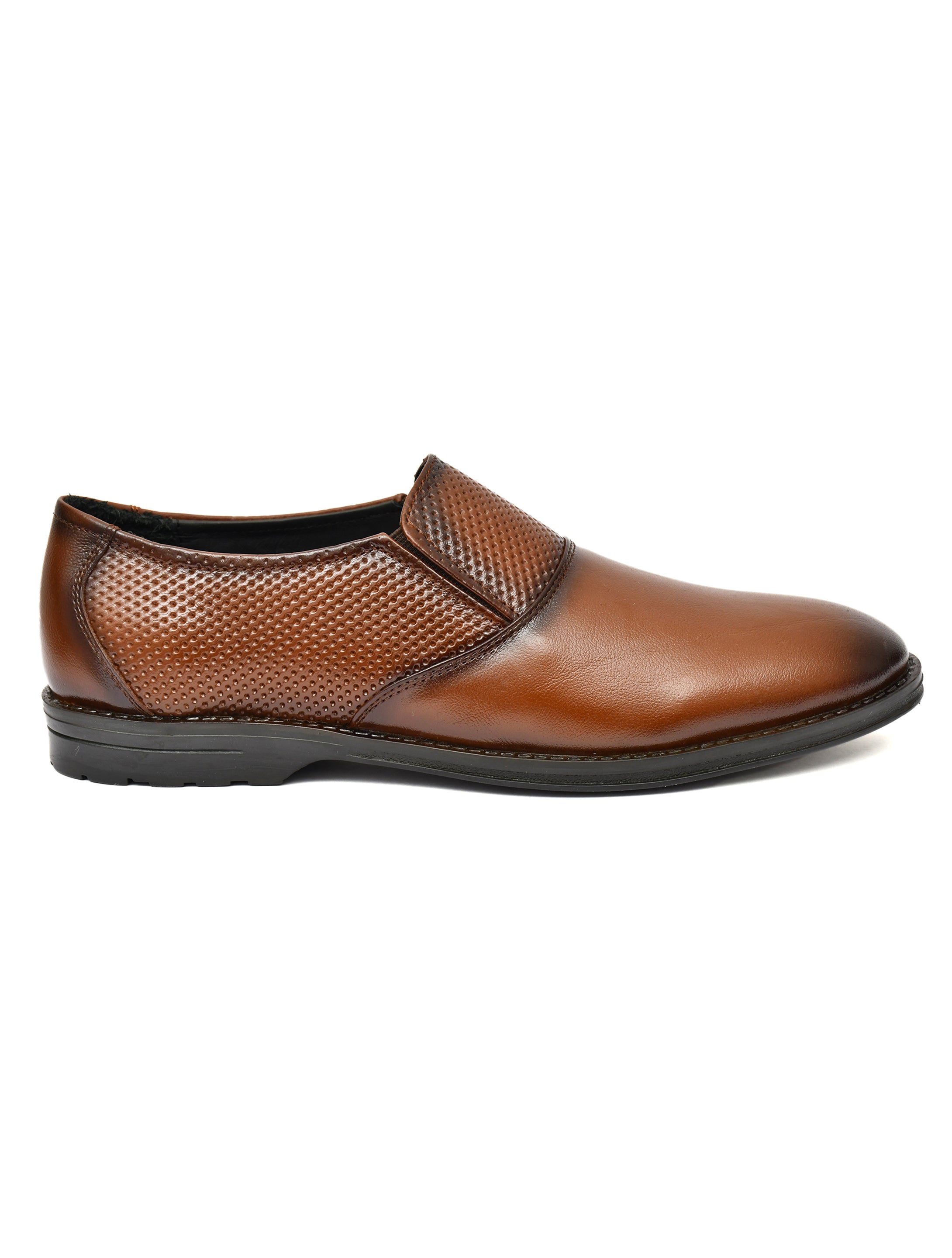 Men's Tan Formal Slip-On Dress Shoes with Textured Side Panels