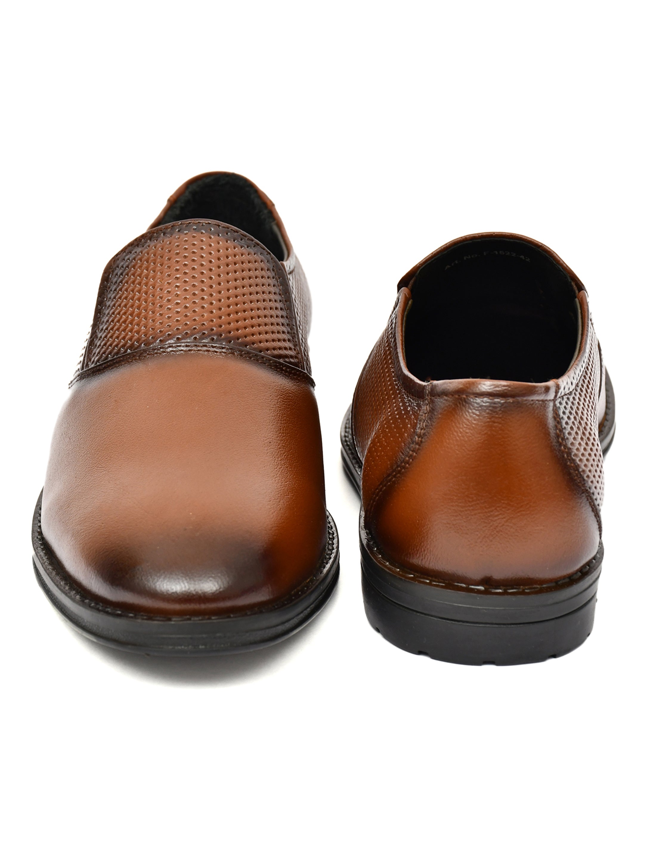 Men's Tan Formal Slip-On Dress Shoes with Textured Side Panels