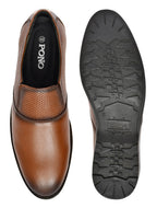 Men's Tan Formal Slip-On Dress Shoes with Textured Side Panels