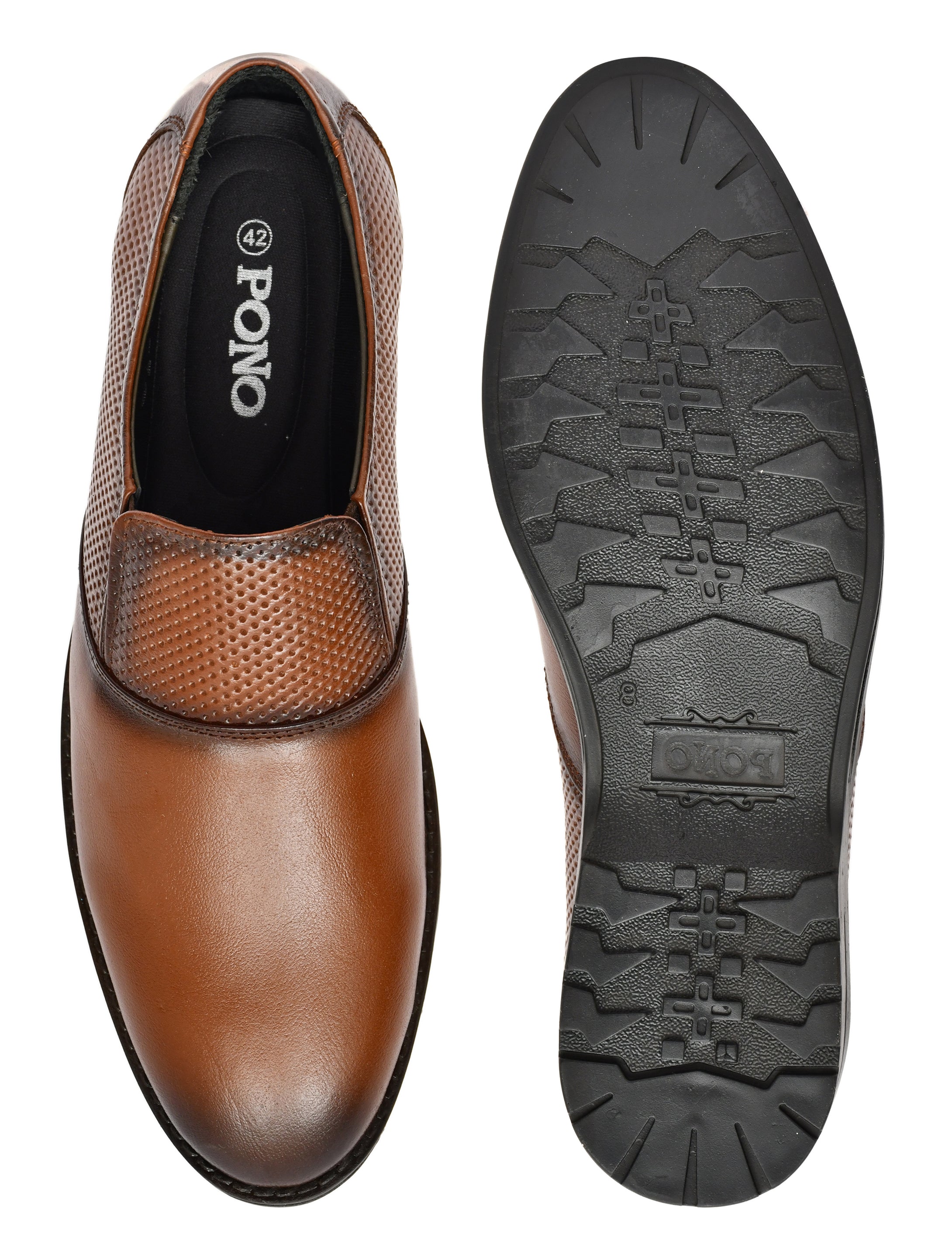 Men's Tan Formal Slip-On Dress Shoes with Textured Side Panels