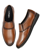 Men's Tan Formal Slip-On Dress Shoes with Textured Side Panels