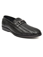 PONO Men's Black Handwoven Leather Horsebit Loafers – Premium Formal Slip-On Shoes